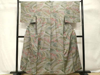 平和屋着物■上質な小紋　休み鳥流水花文　暈し染め　金彩　正絹　逸品　CABH8924ev