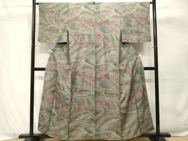 平和屋着物■上質な小紋　休み鳥流水花文　暈し染め　金彩　正絹　逸品　CABH8924ev
