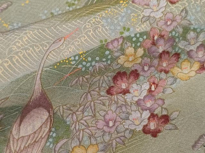 平和屋着物■上質な小紋　休み鳥流水花文　暈し染め　金彩　正絹　逸品　CABH8924ev