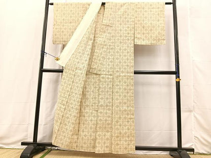 平和屋着物▽本塩沢　単衣　幾何学文様　正絹　逸品　BAAX3579yc