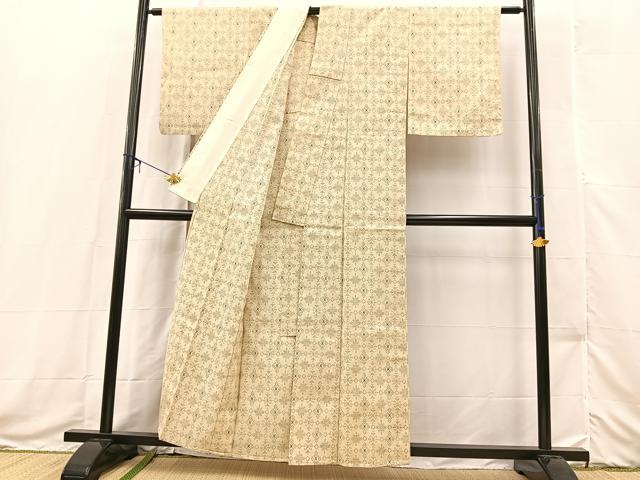 平和屋着物▽本塩沢　単衣　幾何学文様　正絹　逸品　BAAX3579yc