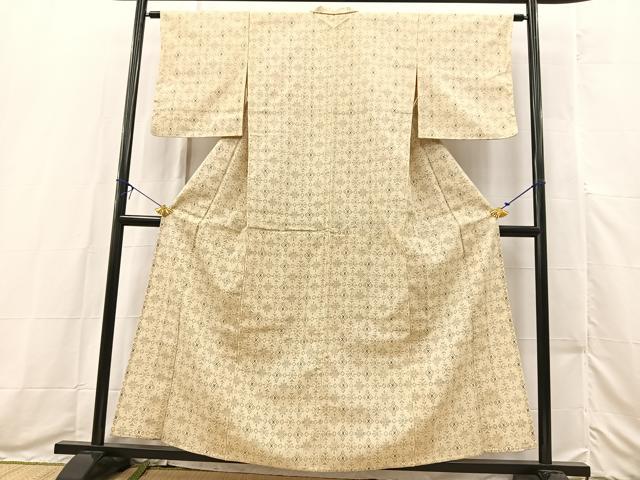 平和屋着物▽本塩沢　単衣　幾何学文様　正絹　逸品　BAAX3579yc