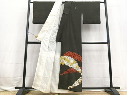 平和屋着物■豪華黒留袖　刺繍　松竹梅　金銀糸　正絹　逸品　BAAX3583yc
