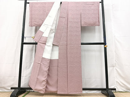 平和屋着物■上質な色無地　氷割れ地紋　撫子色　正絹　逸品　未使用　BAAX3573yc
