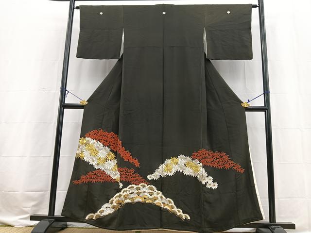 平和屋着物■豪華黒留袖　刺繍　松竹梅　金銀糸　正絹　逸品　BAAX3583yc