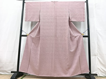平和屋着物■上質な色無地　氷割れ地紋　撫子色　正絹　逸品　未使用　BAAX3573yc