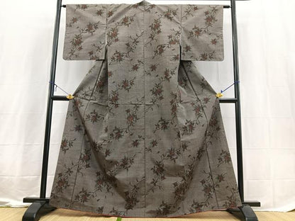 平和屋着物■上質な紬　武蔵野　南天文　反端付き　正絹　逸品　BAAX3602yc