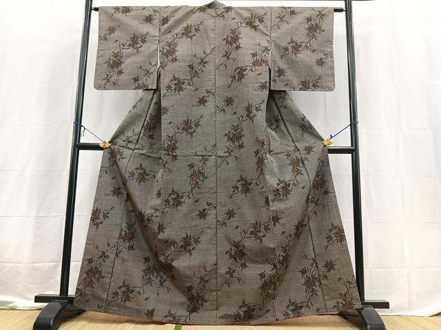 平和屋着物■上質な紬　武蔵野　南天文　反端付き　正絹　逸品　BAAX3602yc