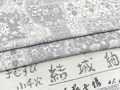 平和屋着物■結城紬　手結び　小千谷　まつもと　更紗花蝶文　反端付き　正絹　逸品　BAAX3604yc