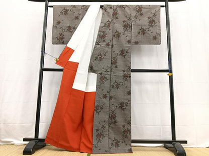 平和屋着物■上質な紬　武蔵野　南天文　反端付き　正絹　逸品　BAAX3602yc