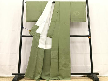 平和屋着物■無地絵羽訪問着　正倉院花地紋　柳染色　正絹　逸品　BAAX3746yc