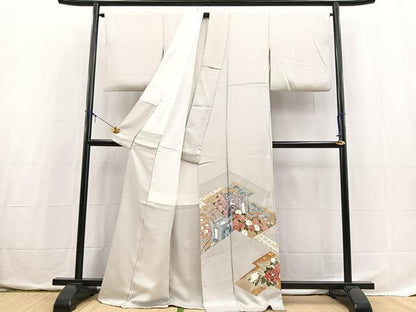 平和屋着物■豪華色留袖　刺繍　御所車花文　金彩　正絹　逸品　BAAX3743yc