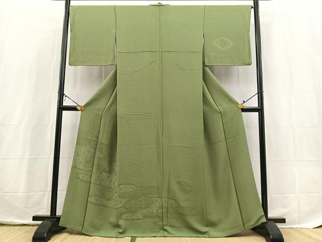 平和屋着物■無地絵羽訪問着　正倉院花地紋　柳染色　正絹　逸品　BAAX3746yc