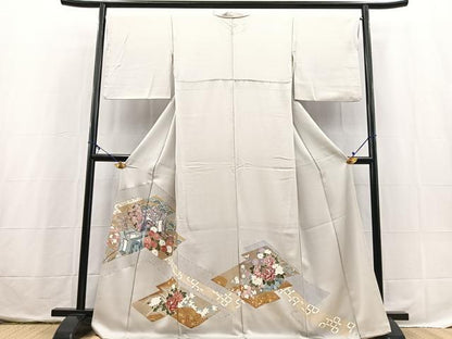 平和屋着物■豪華色留袖　刺繍　御所車花文　金彩　正絹　逸品　BAAX3743yc