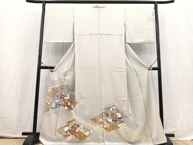 平和屋着物■豪華色留袖　刺繍　御所車花文　金彩　正絹　逸品　BAAX3743yc