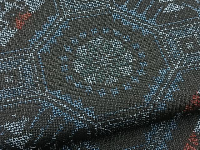平和屋着物■本場村山大島紬　7マルキ　幾何学文様　正絹　逸品　BAAX3782yc