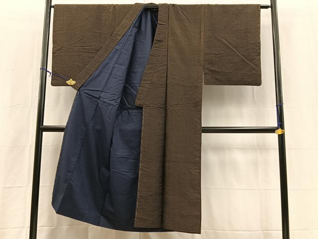 平和屋着物■男性　紬　横段文　正絹　逸品　BAAX3810yc