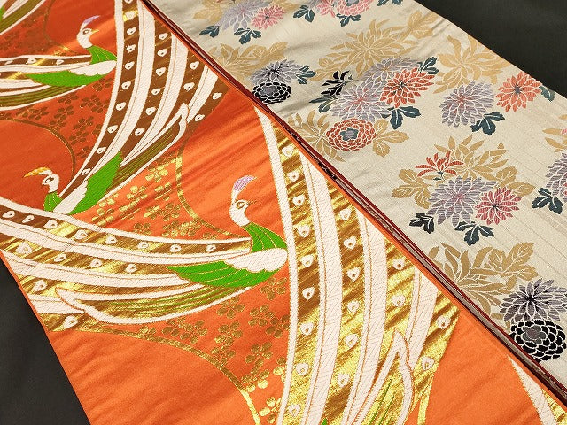 平和屋本店■子供帯 まとめて 35点 向かい鳳凰 鶴 孔雀 蝶 折り鶴 松竹梅 花柄 七宝 楽器 アンティーク 着用可能多数 未使用品あり ppp3814