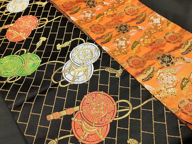 平和屋本店■子供帯 まとめて 35点 向かい鳳凰 鶴 孔雀 蝶 折り鶴 松竹梅 花柄 七宝 楽器 アンティーク 着用可能多数 未使用品あり ppp3814