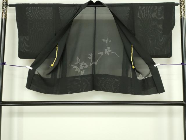 平和屋着物▽羽織　スリーシーズン　春夏秋　塵除け　草花文　黒地　正絹　逸品　DABG9635sf