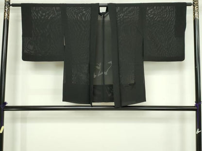 平和屋着物▽羽織　スリーシーズン　春夏秋　塵除け　草花文　黒地　正絹　逸品　DABG9635sf