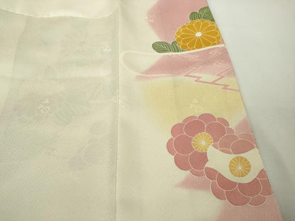 平和屋本店●極上　創業460年・千總　振袖・長襦袢(無双仕立て・半衿刺繍)セット　駒刺繍　御所車花文　金彩　逸品　DZAB8509kh6