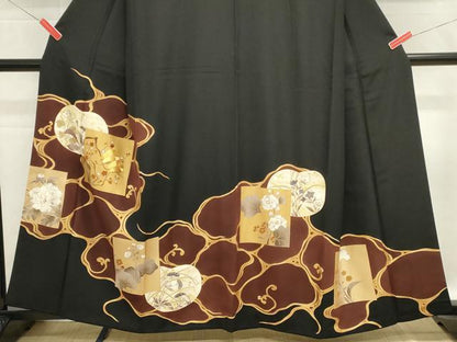 平和屋着物■豪華黒留袖　駒刺繍　色紙枝花文　金彩　正絹　逸品　DABG6930cd