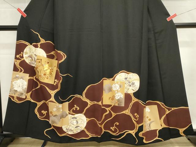 平和屋着物■豪華黒留袖　駒刺繍　色紙枝花文　金彩　正絹　逸品　DABG6930cd