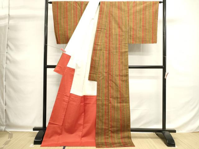 平和屋着物■上質な紬　間道　ロング丈　正絹　逸品　未使用　DABG6963cd