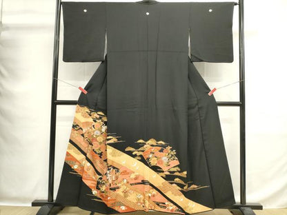平和屋着物■豪華黒留袖　地紙花文　金彩　正絹　逸品　DABG6932cd