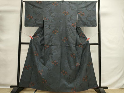 平和屋着物■本場大島紬　7マルキ　幾何学花文　正絹　逸品　DABG6960cd