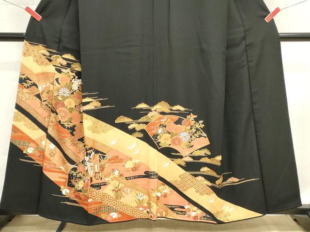 平和屋着物■豪華黒留袖　地紙花文　金彩　正絹　逸品　DABG6932cd