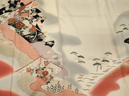 平和屋着物■訪問着　几帳草花文　暈し染め　金彩　正絹　逸品　未使用　CABI1612oy