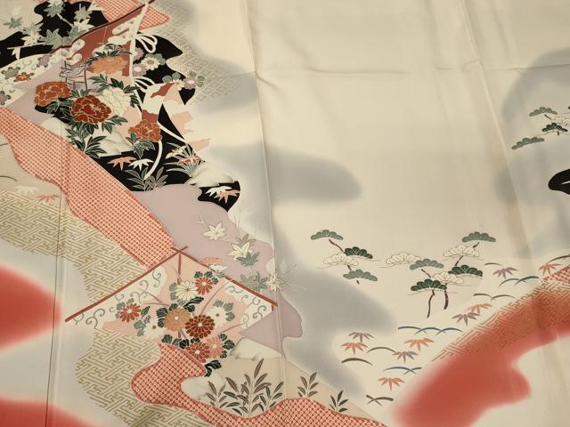 平和屋着物■訪問着　几帳草花文　暈し染め　金彩　正絹　逸品　未使用　CABI1612oy
