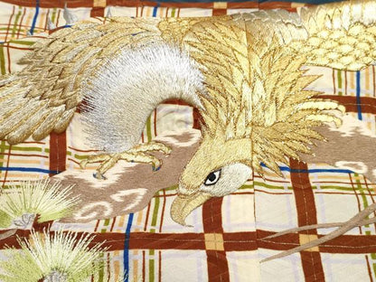 平和屋着物[]七五三　男の子　子供　羽織　刺繍　鷹　鷲　格子松文　金彩　洗える着物　DABE7508ma