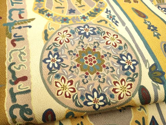 平和屋着物●全通柄　九寸名古屋帯　花丸文　金彩　鬼しぼ縮緬　正絹　逸品　CABI0263hy