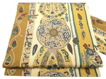 平和屋着物●全通柄　九寸名古屋帯　花丸文　金彩　鬼しぼ縮緬　正絹　逸品　CABI0263hy