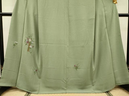 平和屋着物▼訪問着　総刺繍　飾花文　金糸　正絹　逸品　DABG5319fe