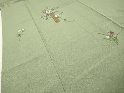 平和屋着物▼訪問着　総刺繍　飾花文　金糸　正絹　逸品　DABG5319fe