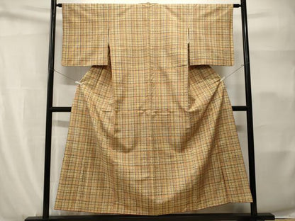 平和屋着物■上質な紬　格子柄　正絹　逸品　CABH9158ev