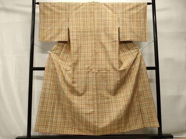 平和屋着物■上質な紬　格子柄　正絹　逸品　CABH9158ev