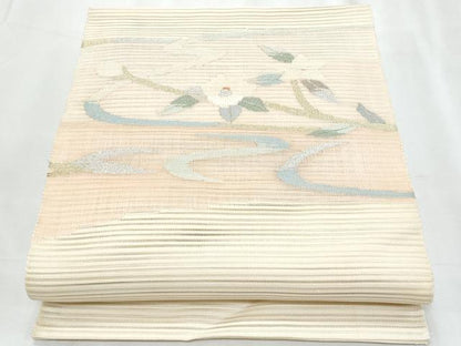平和屋着物＊夏物　八寸名古屋帯　絽綴れ　流水枝椿　金銀糸　正絹　逸品　CABH8347fb