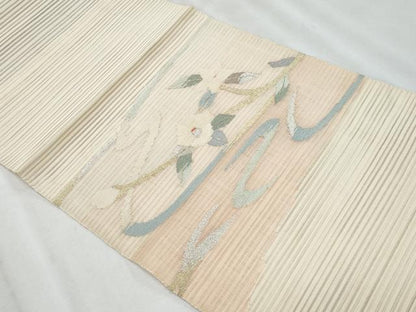 平和屋着物＊夏物　八寸名古屋帯　絽綴れ　流水枝椿　金銀糸　正絹　逸品　CABH8347fb