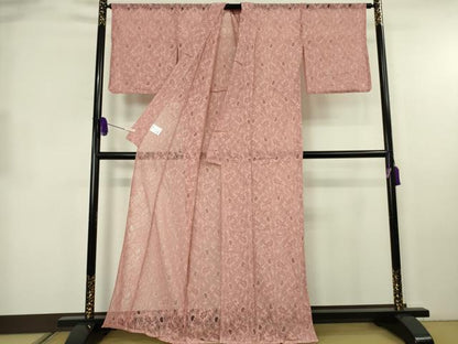 平和屋着物∴極上　夏物 浴衣・小紋兼用　肌襦袢・兵児帯(女郎花色)3点セット　レース　花唐草文 オールドローズ色 逸品 新品 DZAB10514kh6