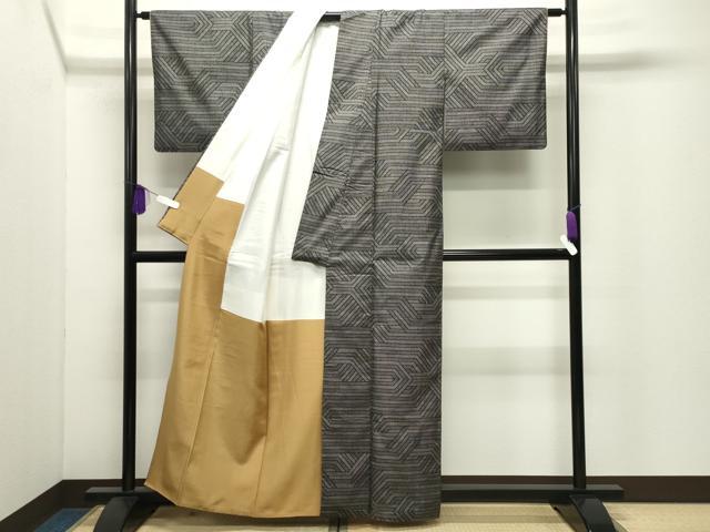 平和屋着物●薩摩結城　幾何学文様　正絹　逸品　CABI0447gh