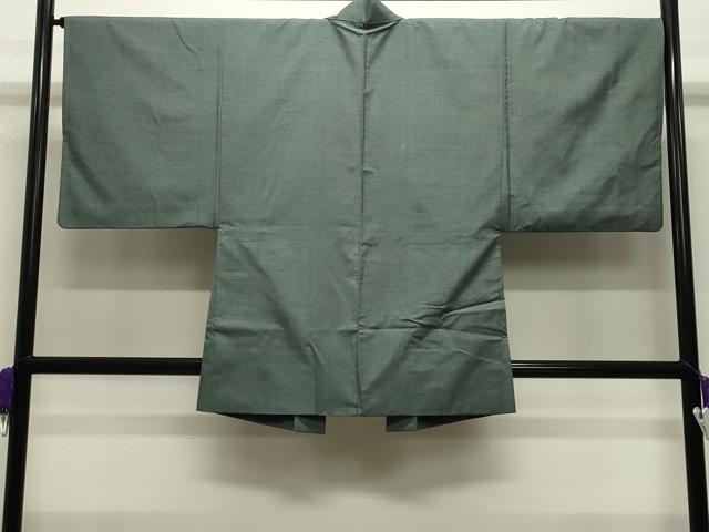 平和屋着物●男性　銀座きしや　結城紬　アンサンブル　色無地　錆青磁色　たとう紙付き　正絹　逸品　CABI0444gh