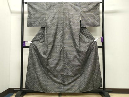 平和屋着物●薩摩結城　幾何学文様　正絹　逸品　CABI0447gh