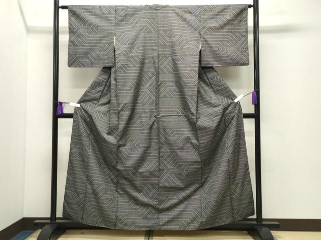 平和屋着物●薩摩結城　幾何学文様　正絹　逸品　CABI0447gh