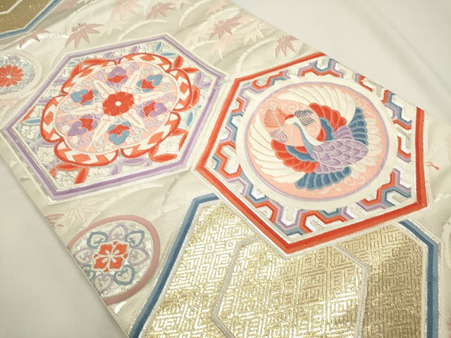 平和屋着物◎六通柄袋帯　唐織　亀甲露芝文　金銀糸　正絹　逸品　DABG6974cd