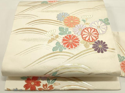 平和屋着物◎九寸名古屋帯　唐織　流水花文　金糸　正絹　逸品　DABH1540cd